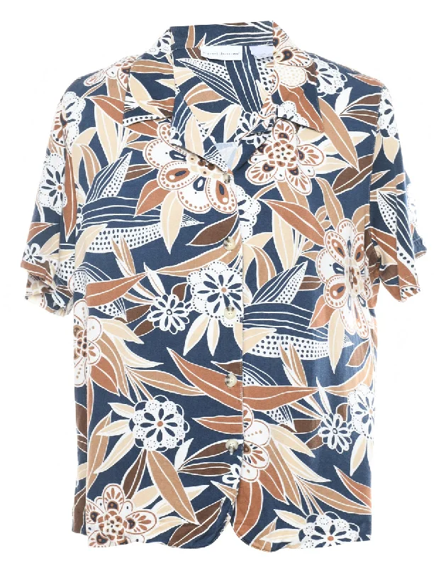 Easy Chic Alfred Dunner Navy & Brown Hawaiian Shirt - XL