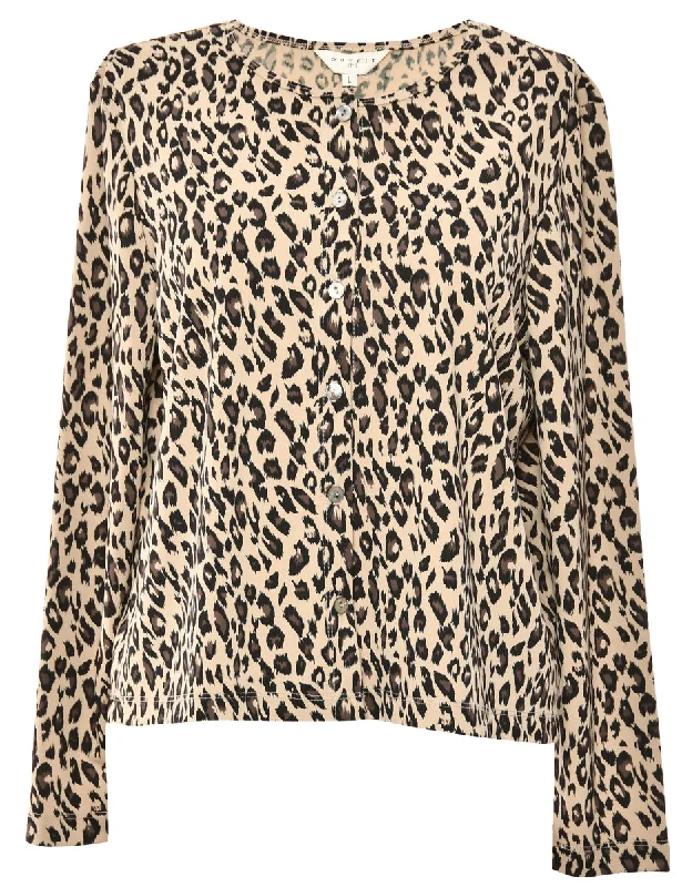 Carefree Style Animal Print Brown Blouse - L
