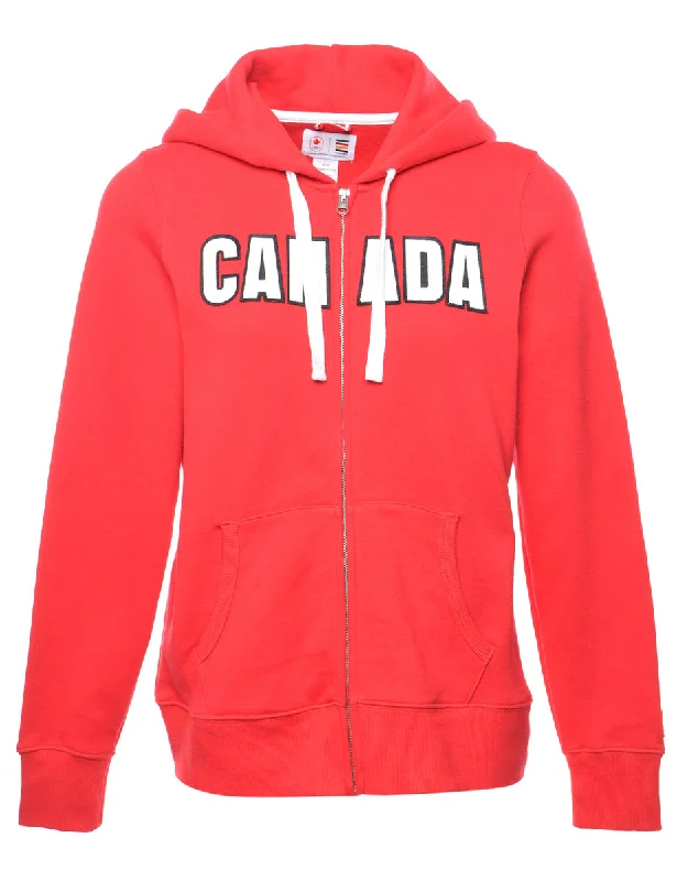 Simple Solid Color Canada Printed Red Hoodie - M