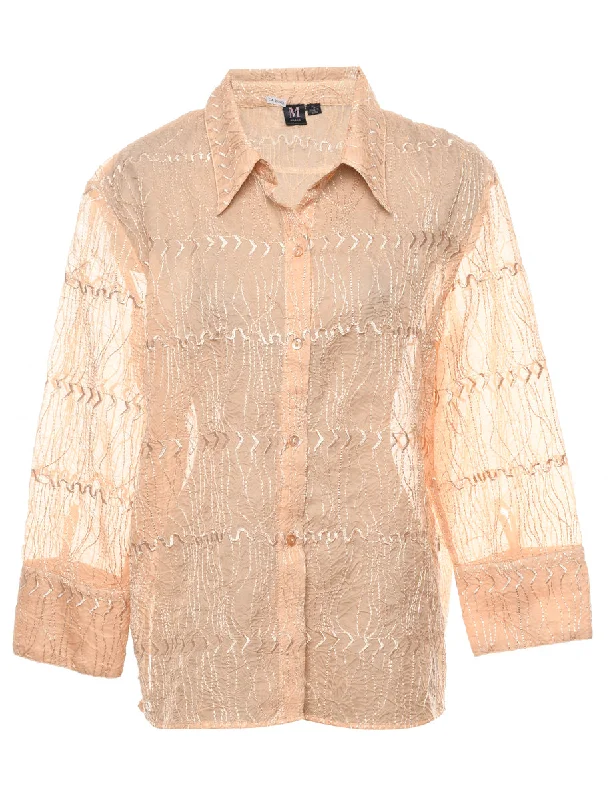 Unique Design Embroidered Peach Sheer Shirt - XL