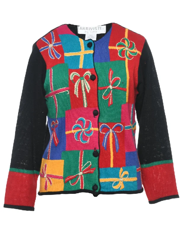 Trendy Items Festive Print Christmas Cardigan - M