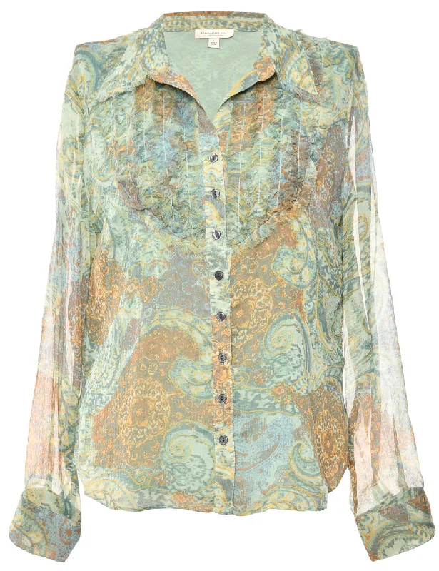 Warm And Comfortable Long Sleeved Green Blouse - L