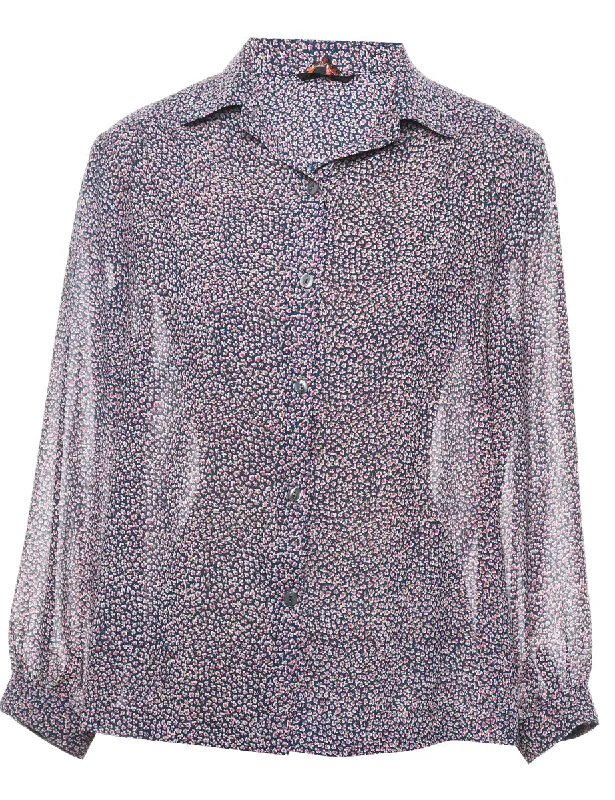 End Of The Year Navy & Red Semi-Sheer Shirt - L