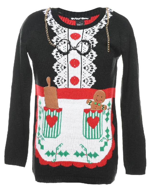 Elegant And Elegant Teddy Bear Print Christmas Jumper - M