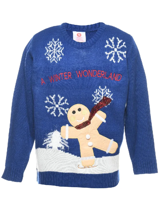 Minimal Style Teddy Bear Print Christmas Jumper - S