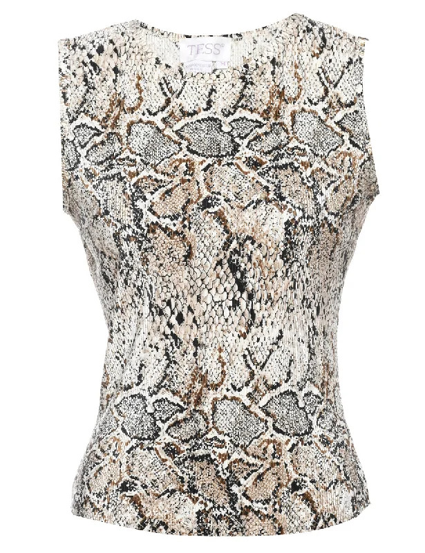 Fashion Classic Animal Print Smocked Top - M