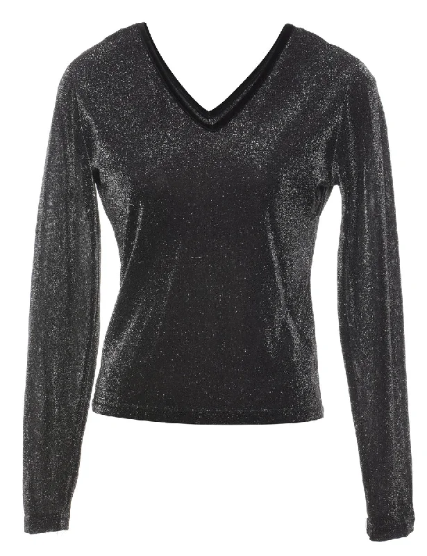 Goddess Style Black Metallic Evening Top - M