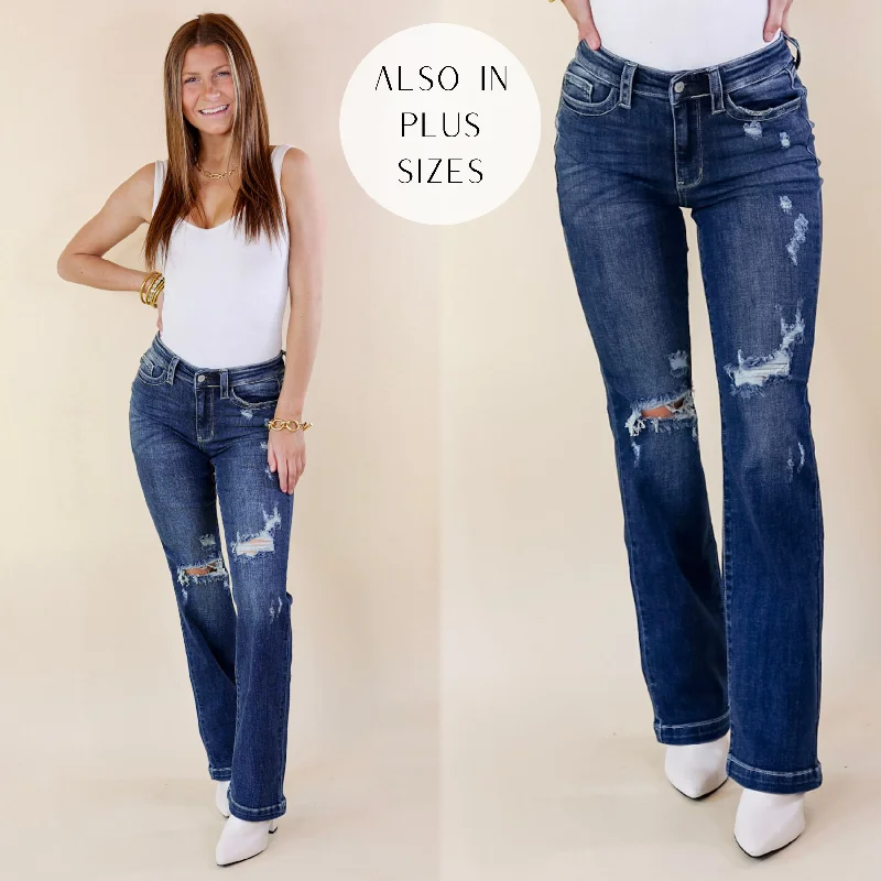 Comfortable Series Last Chance Size 20W | Judy Blue | Mostly Magic Distressed Bootcut Jeans in Dark Wash Comfortable Series Last Chance Size 20W | Judy Blue | Mostly Magic Distressed Bootcut Jeans in Dark Wash