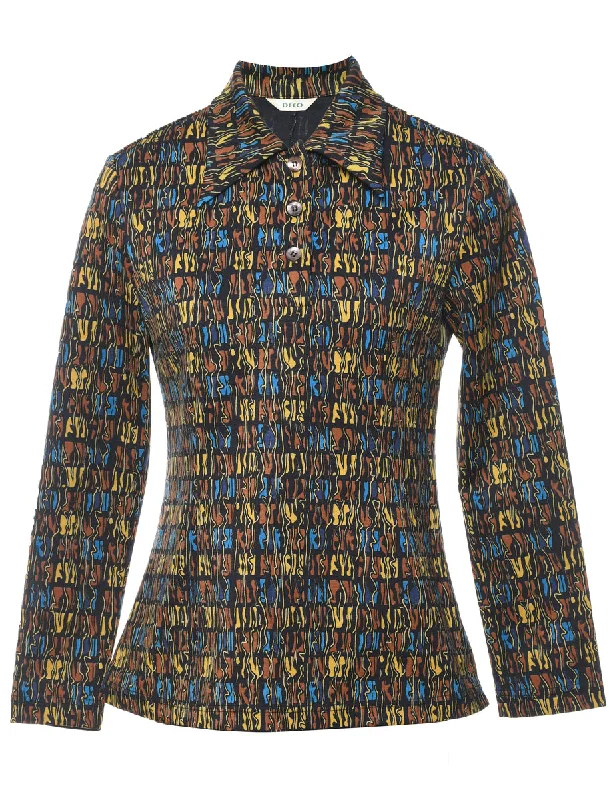Fashionable Prints Long Sleeved Printed Top - M
