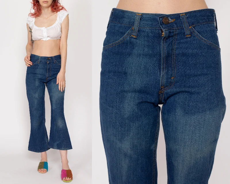 Cool Breeze At Night Petite XS 70s Faded Dark Wash Flared Jeans
