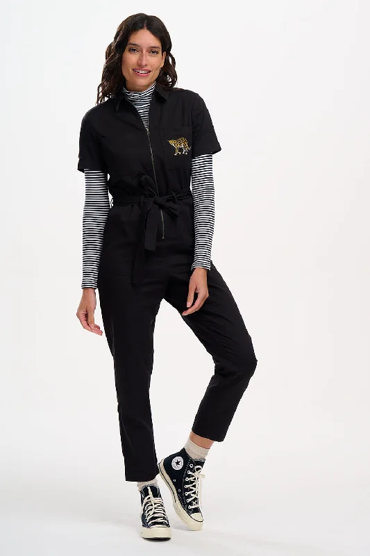 Elegant And Charming Billy Boilersuit - Black, Leopard Pocket