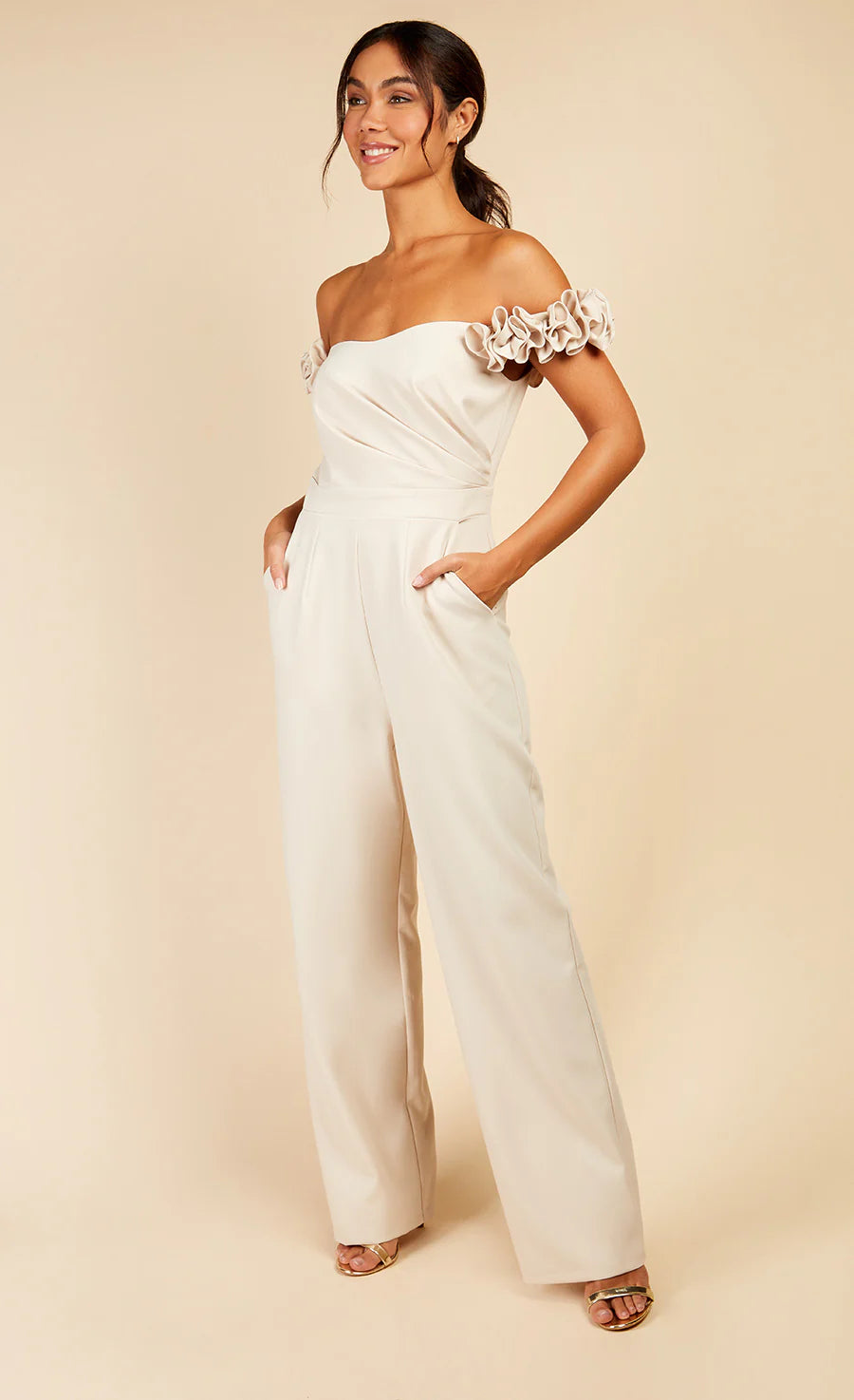 Spiritual Vitality Linda Rosette Bardot Jumpsuit (Cream)