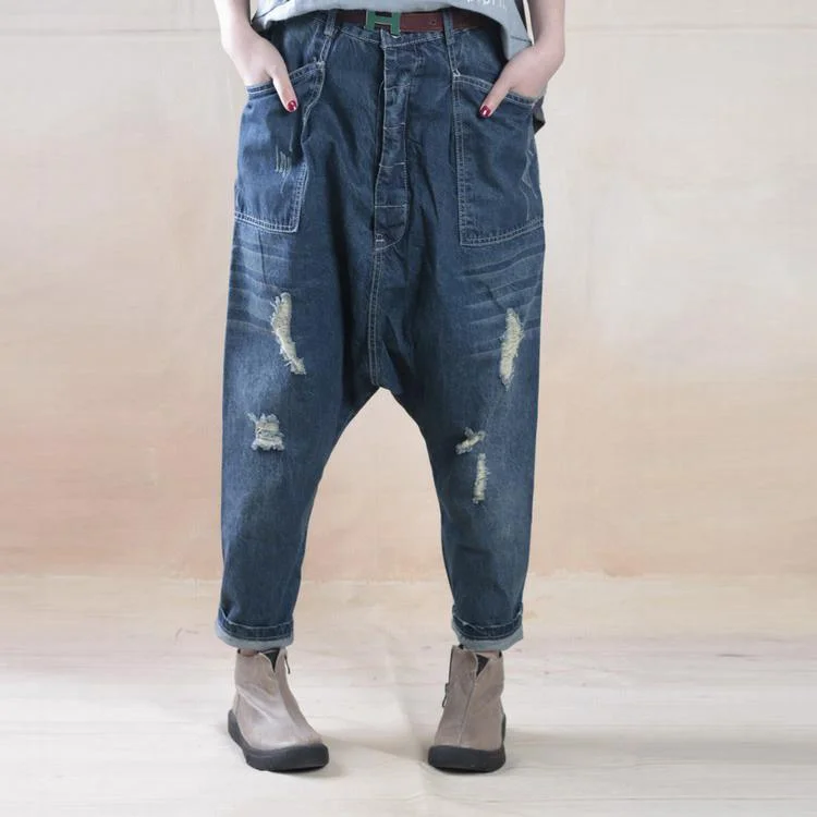 Breezy Style Fall Denim pants women drop-crotch