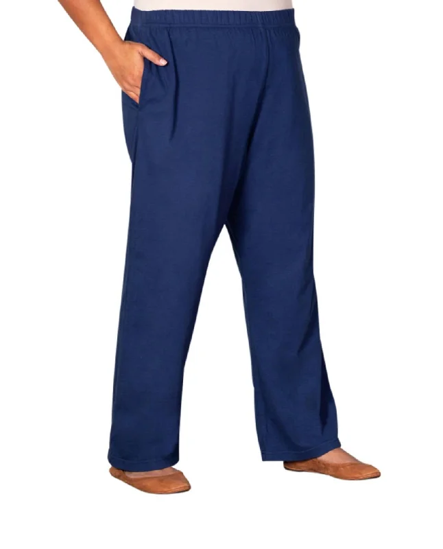 Trendy Comfort Wear Cotton Jersey Wide Leg Knit Pants - Plus In Navy