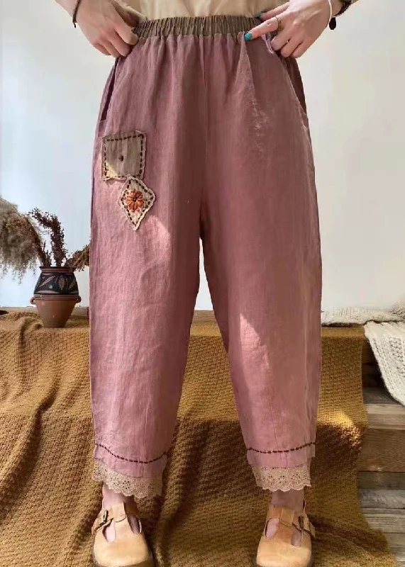 Cozy Dress Fine Purple Pockets Patchwork Cotton harem pants Spring